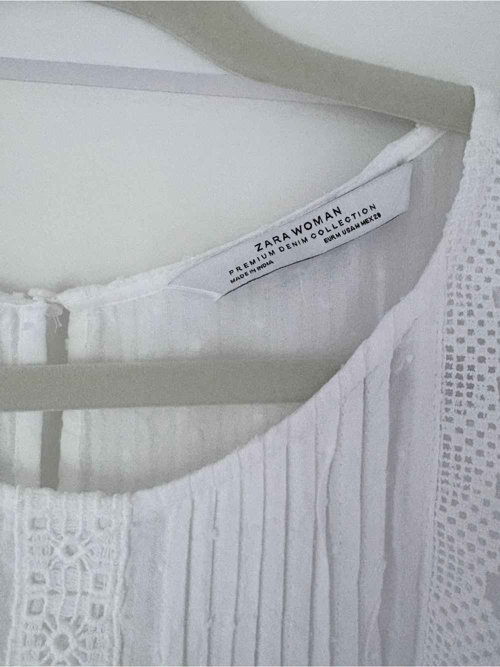 Zara Women’s White Cotton Sheer Eyelet Peplum Blouse - Picture 4 of 15